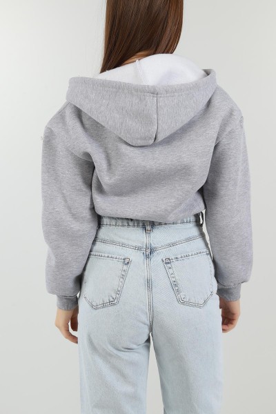 Gri Fermuarlı İçi Şardonlu Bayan Sweat 150235