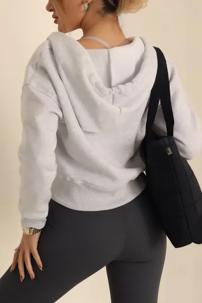 Gri Fermuarlı İçi Şardonlu Bayan Sweat 224410