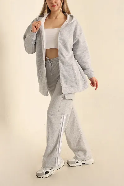 Gri Fermuarlı İçi Şardonlu Bayan Sweat 226771