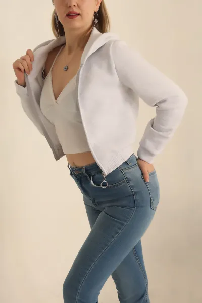 Gri Fermuarlı İçi Şardonlu Bayan Sweat -T 238735