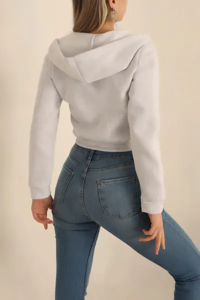 Gri Fermuarlı İçi Şardonlu Bayan Sweat -T 238735