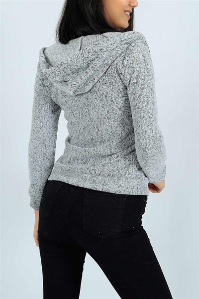 Gri Fermuarlı Kapüşon Detay Dokuma Sweat 24554B