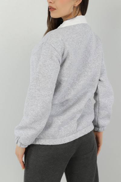 Gri Fermuarlı Şardonlu Bayan Sweat 146341