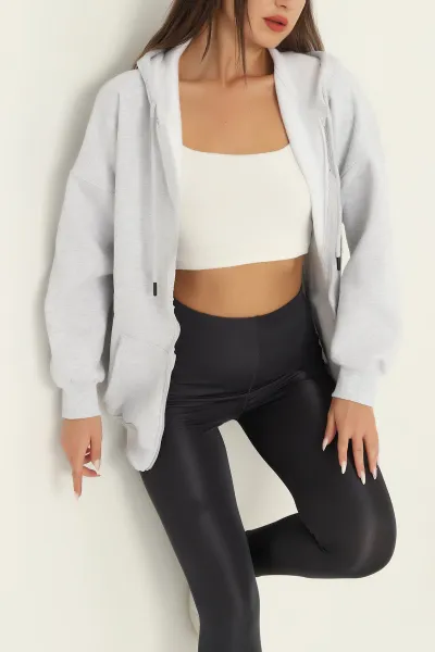 Gri Fermuarlı Şardonlu Bayan Sweat 295338