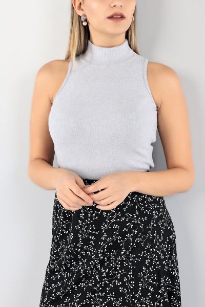 Gri Fitilli Balıkçı Yaka Bayan Bluz 93742