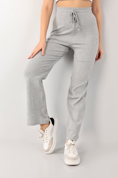 Gri Fitilli Bol Paça Bayan Pantolon 100989