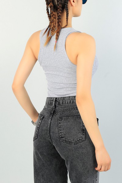 Gri Fitilli Çıtçıtlı Zıbın Bluz 67678