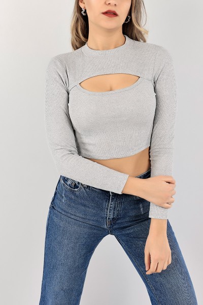 Gri Fitilli Likralı Bluz 107367