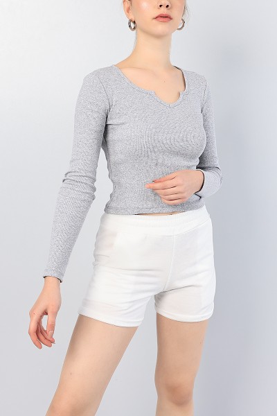 Gri Fitilli Likralı Bluz 82394