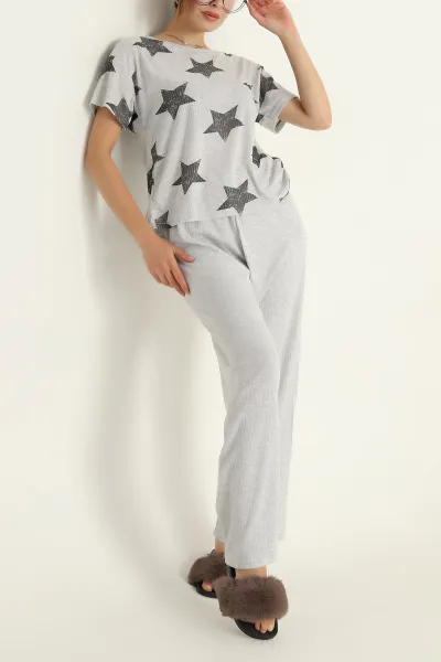 Gri Fitilli Viskon Bayan Pijama Takımı 288971