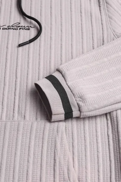 Gri Fitilli Yazı Detaylı Kapüşonlu Erkek Sweatshirt 396203