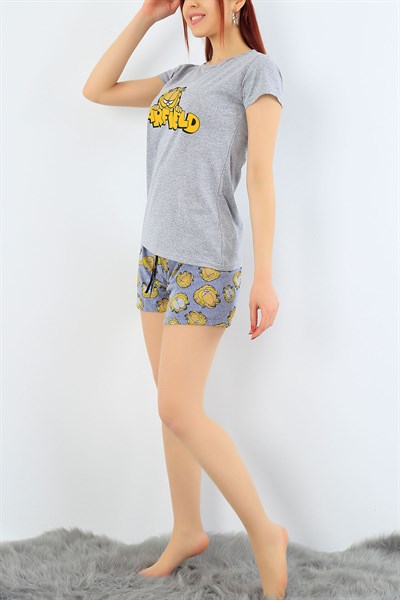 Gri Garfield Baskılı Bayan Pijama Takımı 31308