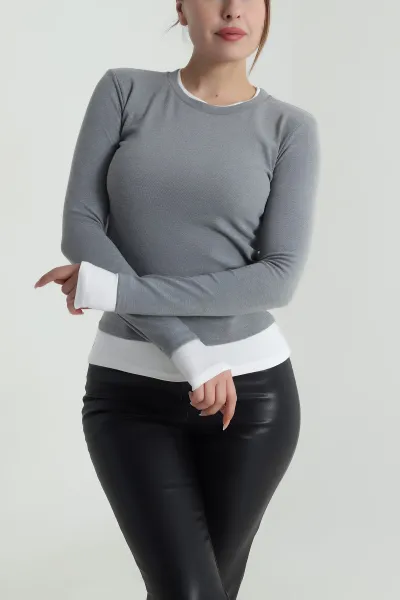 Gri Garnili Kadın Body Bluz 486637