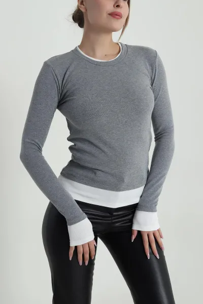 Gri Garnili Kadın Body Bluz 486637