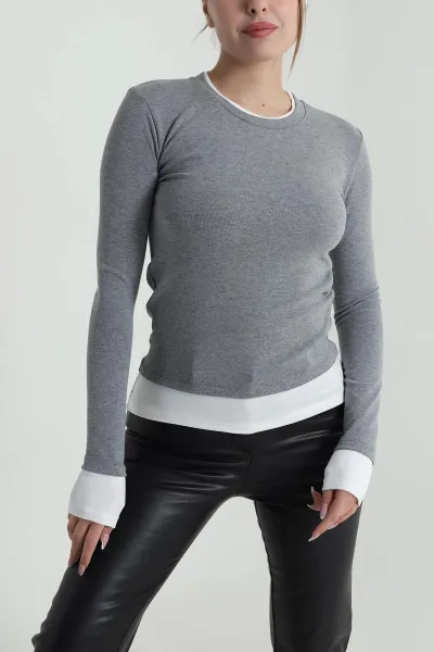 Gri Garnili Kadın Body Bluz 486637