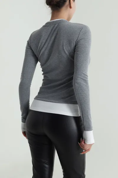 Gri Garnili Kadın Body Bluz 486637