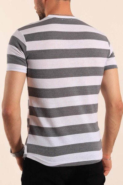 Gri Geniş Çizgili Regular Fit Erkek Tişört 189823