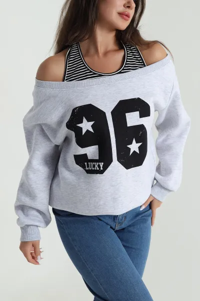 Gri İç Atletli Şardonlu Kadın Sweat 489137