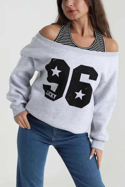 Gri İç Atletli Şardonlu Kadın Sweat 489137