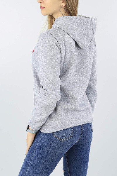Gri İçi Pamuklu Baskılı Bayan Sweat 54362