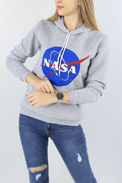 Gri İçi Pamuklu Baskılı Bayan Sweat 54362