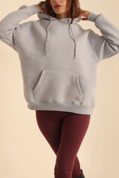 Gri İçi Şardonlu Kanguru Cep Sweat 207840