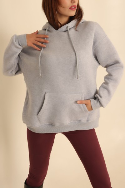 Gri İçi Şardonlu Kanguru Cep Sweat 207840
