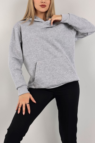 Gri İçi Şardonlu Kapüşonlu Bayan Sweat 141622