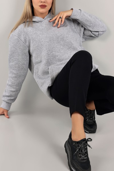 Gri İçi Şardonlu Kapüşonlu Bayan Sweat 141622