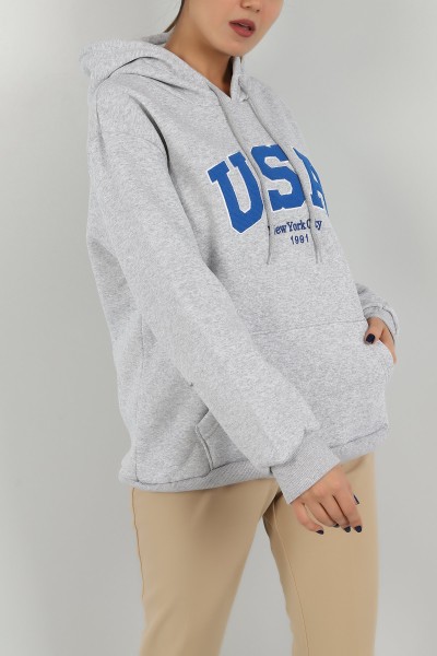 Gri İçi Şardonlu Kapüşonlu Bayan Sweat 146382