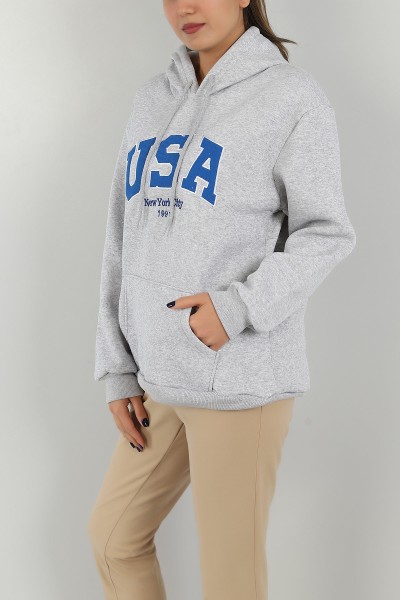 Gri İçi Şardonlu Kapüşonlu Bayan Sweat 146382