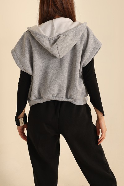 Gri İçi Şardonlu Kapüşonlu Kolsuz Sweat 209822
