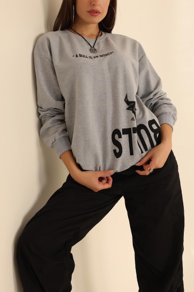 Gri İki İp Baskılı Oversize Sweat 199633