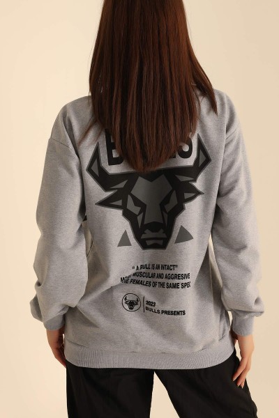 Gri İki İp Baskılı Oversize Sweat 199633