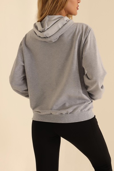 Gri İki İp Kapüşonlu Bayan Sweat 199566