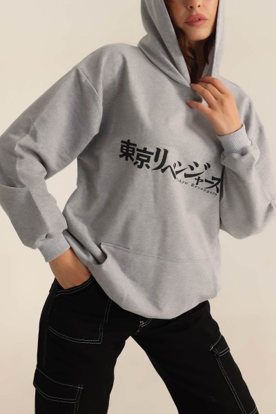 Gri İki İp Kapüşonlu Bayan Sweat 199592