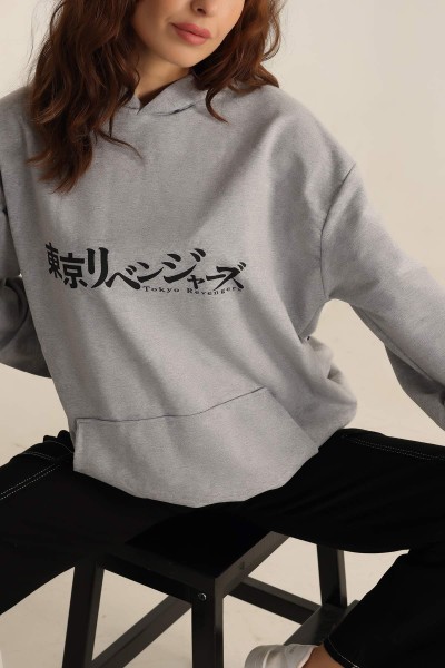 Gri İki İp Kapüşonlu Bayan Sweat 199592