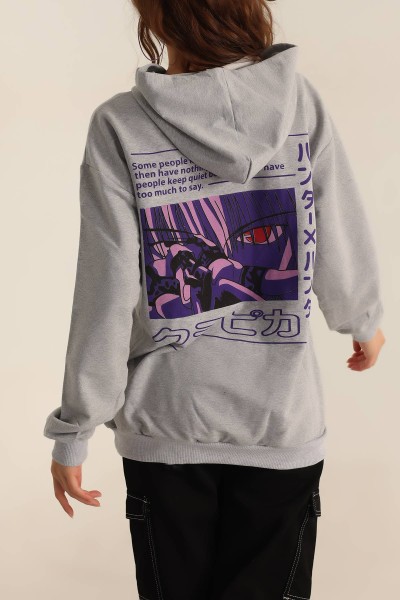 Gri İki İp Kapüşonlu Bayan Sweat 199592