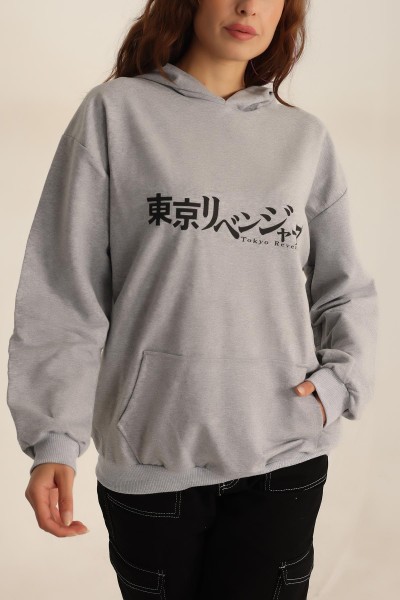 Gri İki İp Kapüşonlu Bayan Sweat 199592