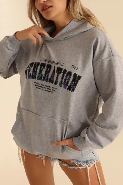 Gri İki İp Kapüşonlu Bayan Sweat 199601