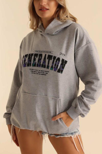Gri İki İp Kapüşonlu Bayan Sweat 199601