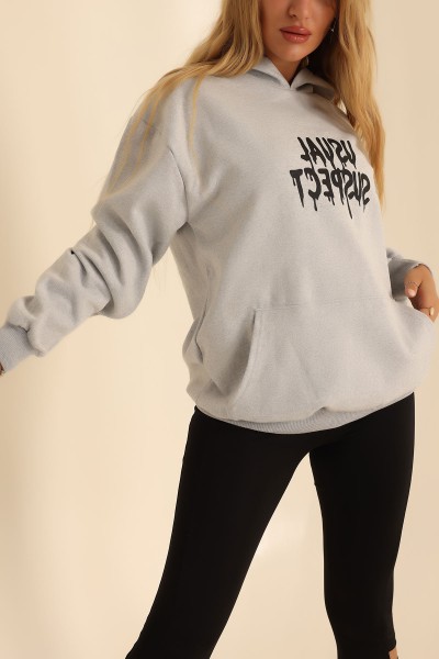 Gri İki İp Kapüşonlu Bayan Sweat 199610