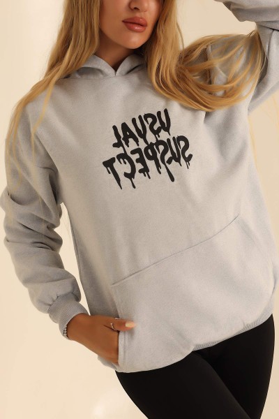 Gri İki İp Kapüşonlu Bayan Sweat 199610