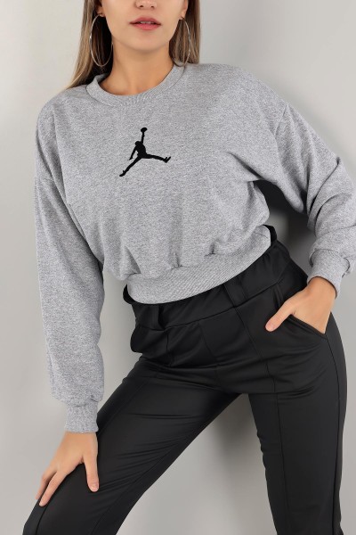 Gri İki İp Nakışlı Sweat 138831