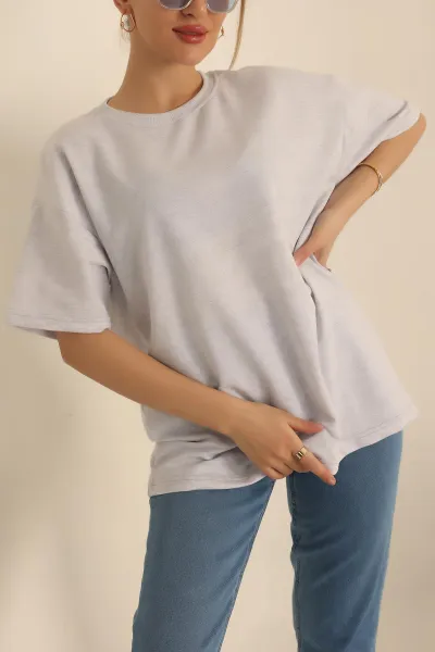 Gri İki İp Oversize Bayan Tişört 234380