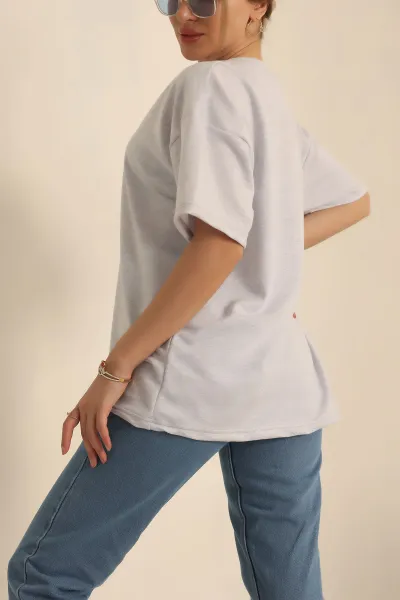 Gri İki İp Oversize Bayan Tişört 234380