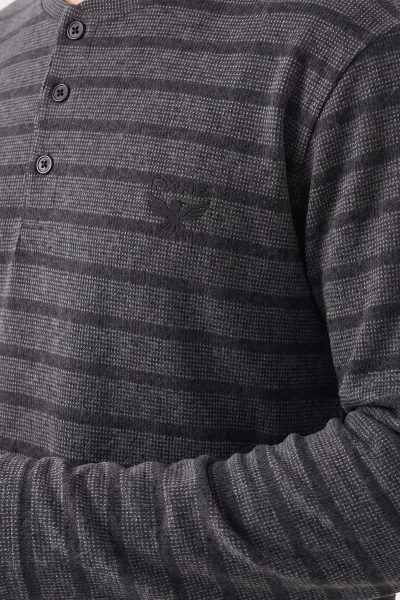 Gri İnterlok Kumaş Düğme Detaylı Erkek Uzun Kollu Pijama Takımı 500919