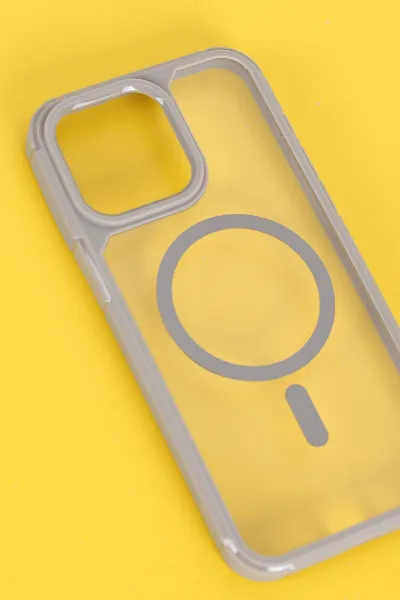 Gri İphone 15 Pro Max Uyumlu Sky Magsafe Serisi Sert Silikon Telefon Kılıfı 404158