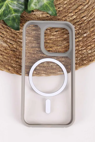 Gri İphone 15 Pro Uyumlu Sky Magsafe Serisi Sert Silikon Telefon Kılıfı 404154