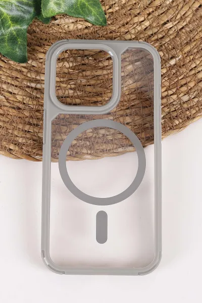 Gri İphone 15 Pro Uyumlu Sky Magsafe Serisi Sert Silikon Telefon Kılıfı 404154